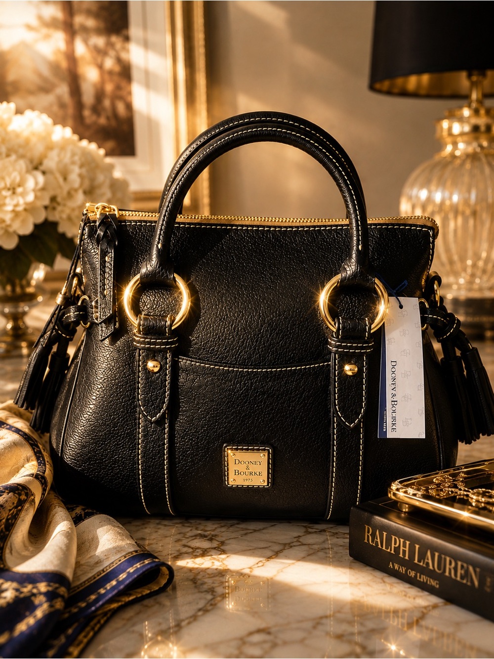 Dooney & Bourke SET w: NWT Black Leather Satchel, & Signature Logo wallet - Picture 7 of 16